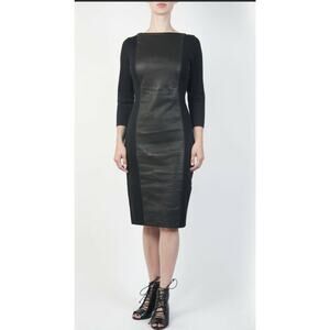 Annette Gortz Carto Kuta Black Leather Wool‎ Front Dress Fitted Small S